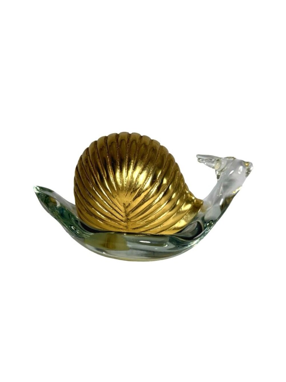 Brass & Glass Snail Figurine Sculpture Decorative Art Collectible 5x2.5 Inches